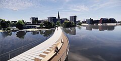 Visualiserung einer Brücke übers Wasser.