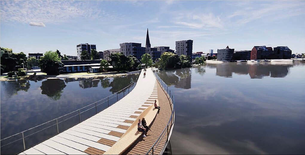 Visualiserung einer Brücke übers Wasser.