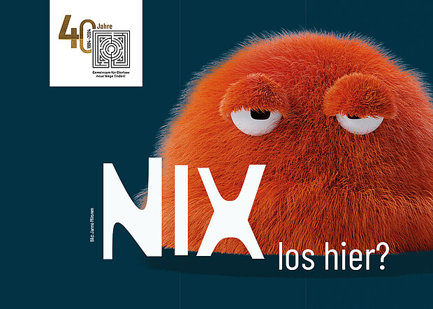 Kleines süßes Monster auf einer Karte mit dem Slogan Nix los hier