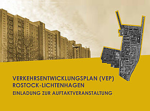 Plakat mit Aufschrift Verkehrsentwicklungsplan Rostock-Lichtenhagen.